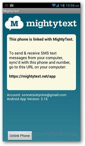 pantalla de android mightytext