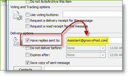 Marque la casilla de verificación Responder a en Microsoft Office 2010