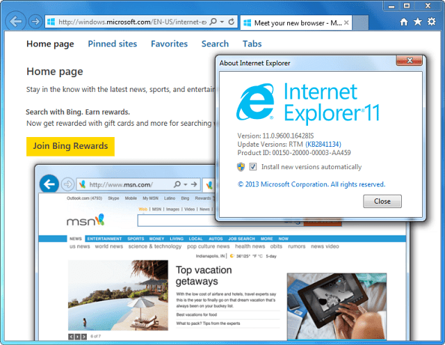 IE 11 instaló Windows 7