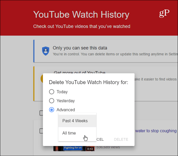 Eliminar el historial de reproducciones de YouTube