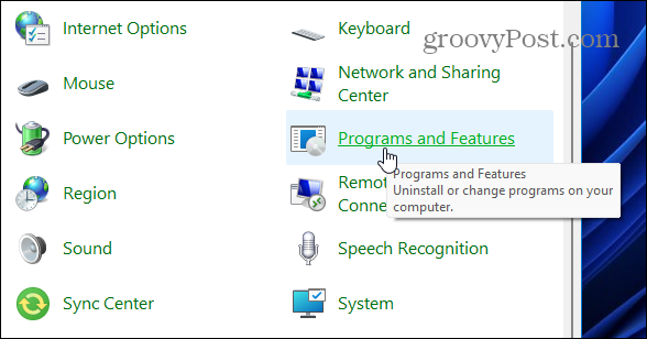 programas y características cpl windows 11