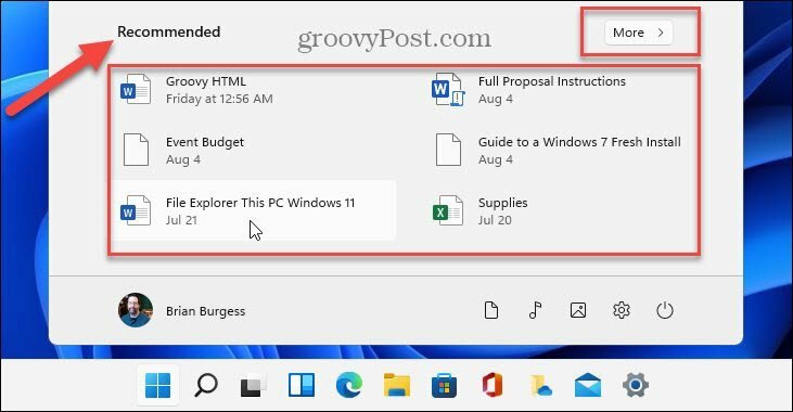 Mostrar elementos recomendados Windows 11
