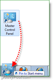 Captura de pantalla de Windows 7: arrastre el panel de control maestro para iniciar el menú