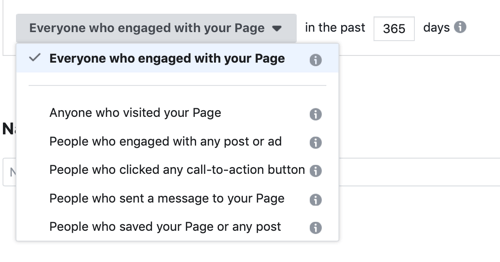 Los embudos publicitarios de Facebook son una audiencia personalizada de participación del marco.