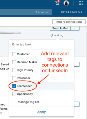 Etiquetado de contactos en LinkedIn Sales Navigator.