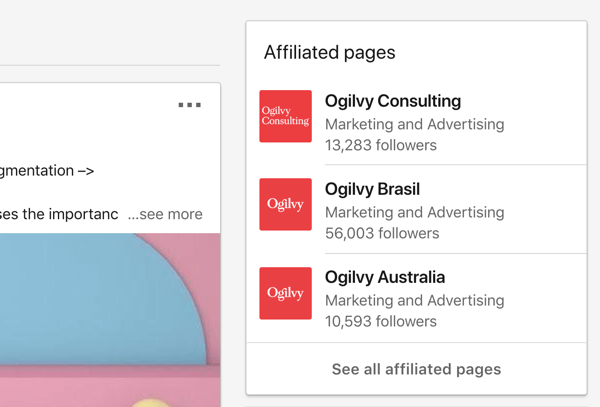 Páginas de empresas de LinkedIn afiliadas a Ogilvy.