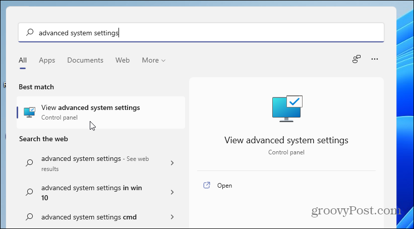 configuración avanzada del sistema Windows 11