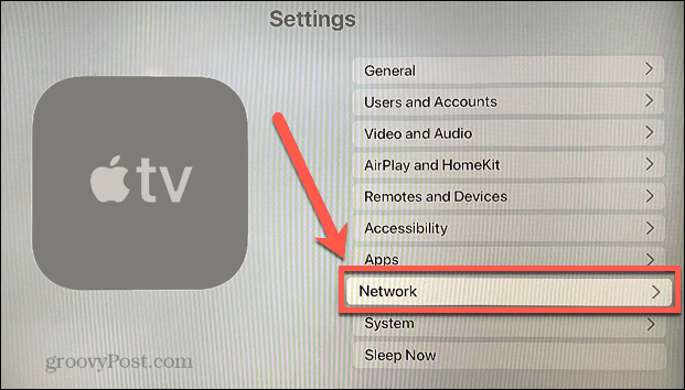 menú de red de Apple TV