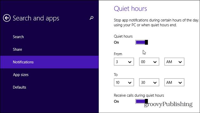 Horas de silencio en Windows 8.1 le permite deshabilitar las notificaciones de aplicaciones