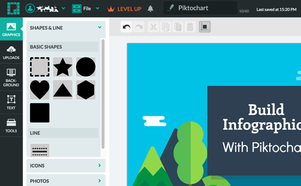 Modifica el diseño de tu infografía en la ventana de edición de Piktochart.