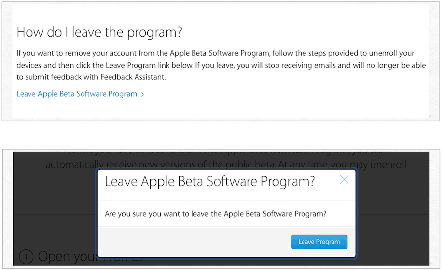 salir del programa beta de apple