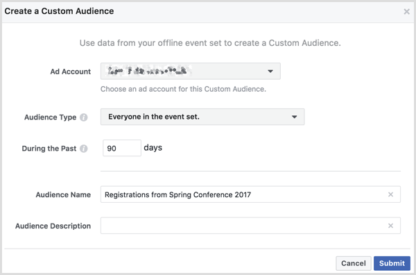 Facebook crea una audiencia personalizada a partir de un evento fuera de línea