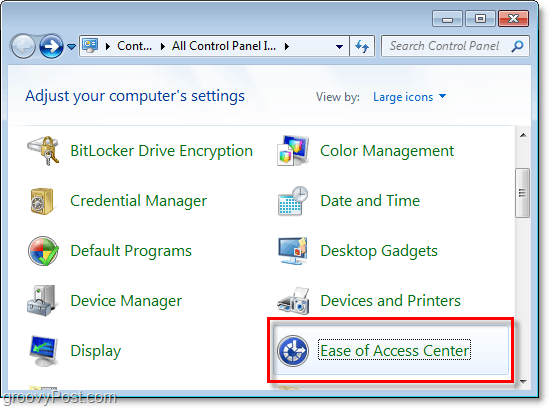 Ingrese al Centro de facilidad de acceso a través del panel de control de Windows 7