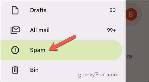 Abra la carpeta de spam de Gmail en la aplicación móvil