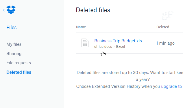 Archivos eliminados de Dropbox