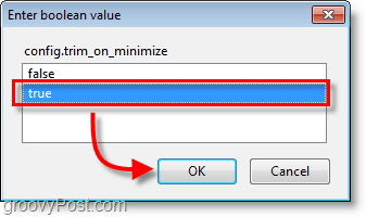 Captura de pantalla de Firefox: establece el valor config.trim_on_minimize en verdadero