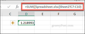 Una fórmula de Excel SUM utilizando un rango de celdas de un archivo de Excel diferente