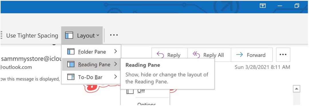 Panel de lectura de Microsoft Outlook