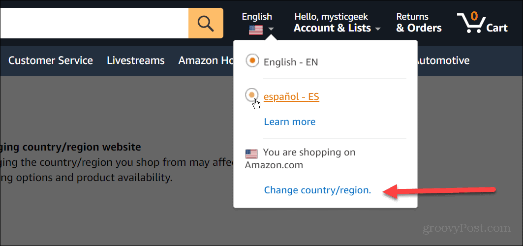 Cambiar idioma en Amazon