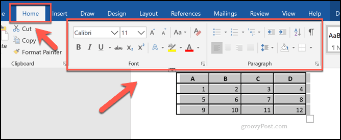 Opciones de formato para una tabla en Word