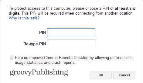PIN de PC de escritorio remoto de Chrome
