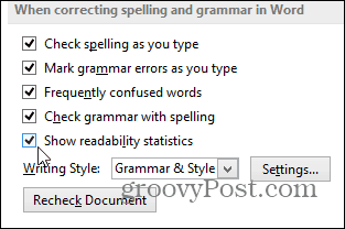 Word 2013 permite mostrar estadísticas de legibilidad