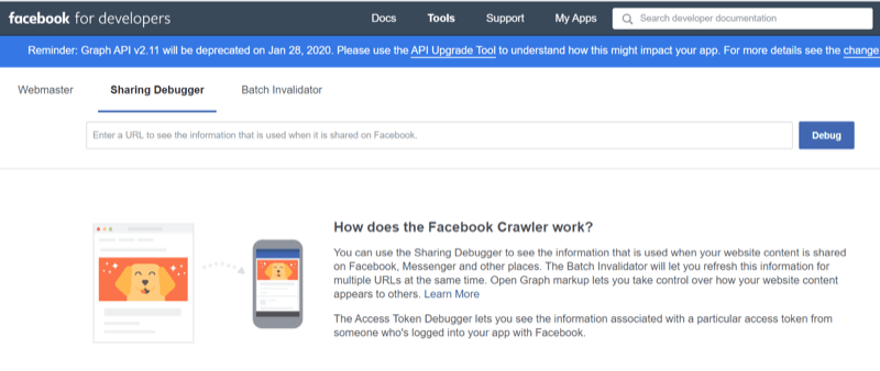 paso 1 de cómo utilizar la herramienta de depuración de uso compartido de Facebook