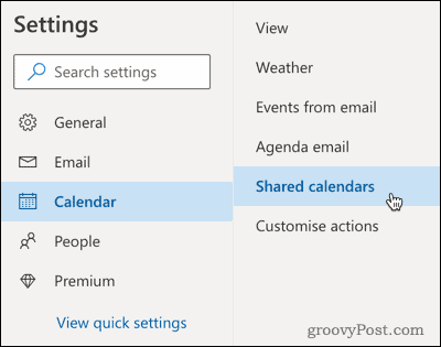 Opción de calendarios compartidos en Outlook
