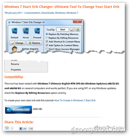 Cómo cambiar el orbe del menú Inicio en Windows 7
