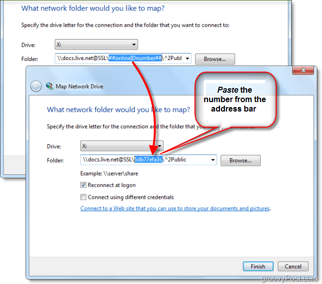 pegue su Windows Live ID en la unidad de red del mapa