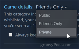 Establecer la privacidad del juego Steam en Privado
