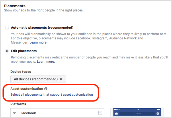 Herramienta de personalización de activos de ubicación de Facebook