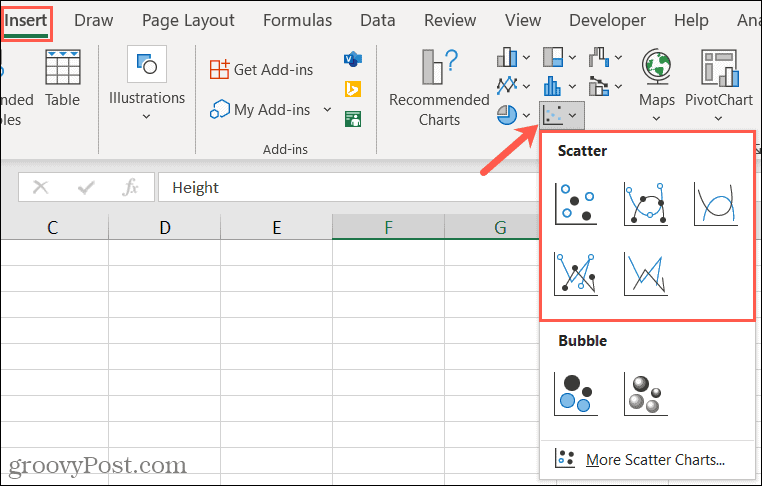 Insertar un gráfico de dispersión en Excel