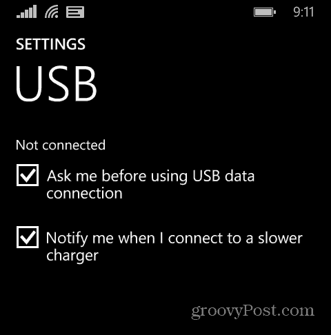 Windows Phone Configuración USB