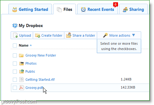 Captura de pantalla de Dropbox: administre su cuenta de Dropbox en línea