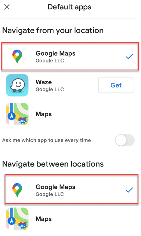 gmail google maps seleccionado por defecto
