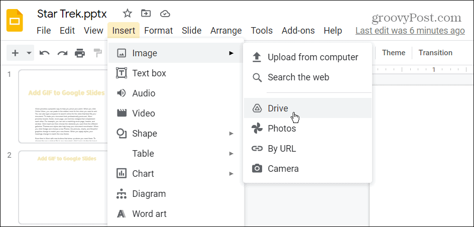 insertar gif desde Google Drive