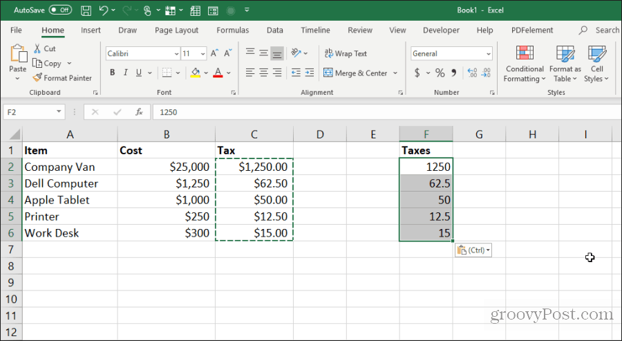 valores pegados de celdas de fórmula