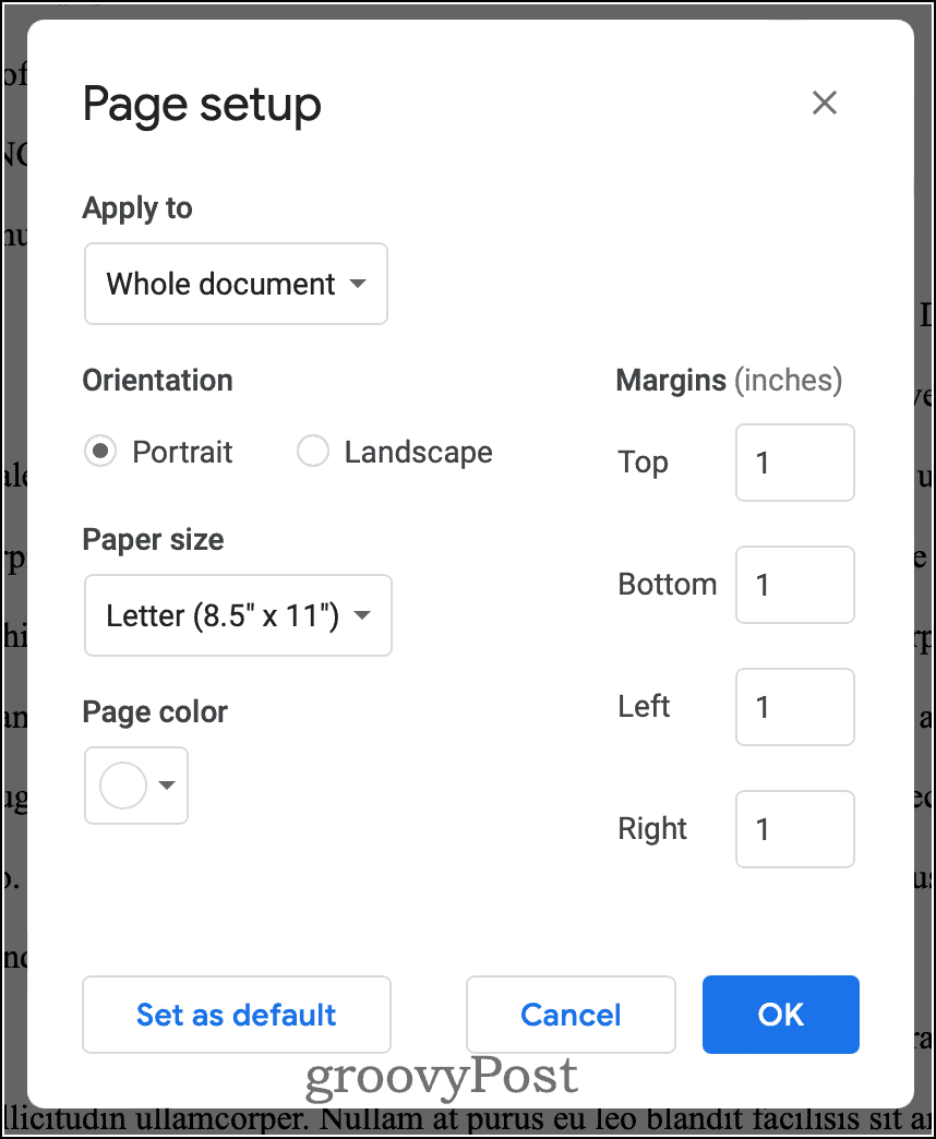 Configuración de la página de Google Docs