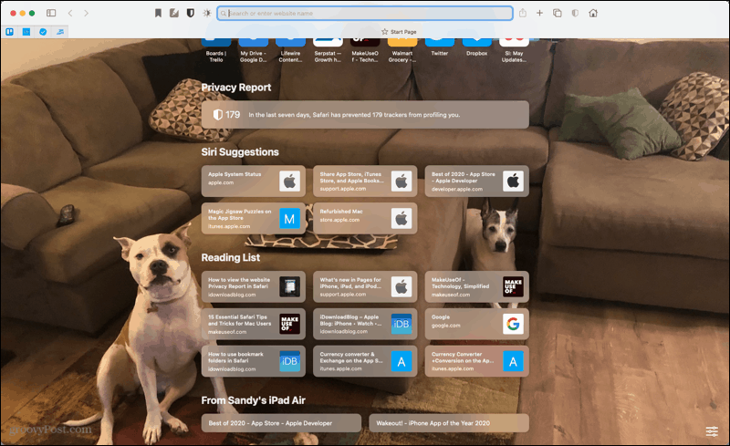 Página de inicio de Safari en Mac