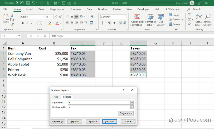 buscar y reemplazar fórmulas en Excel