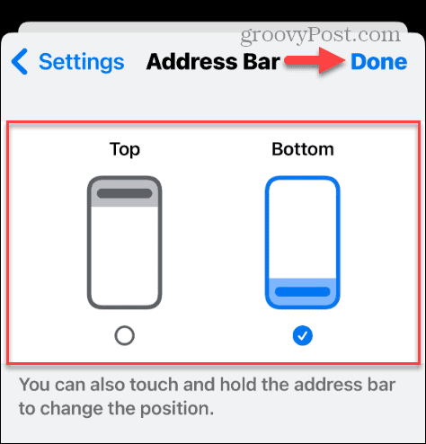elija la ubicación para la barra de direcciones de Chrome