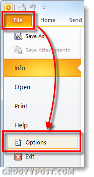 Opciones de archivo de Outlook 2010