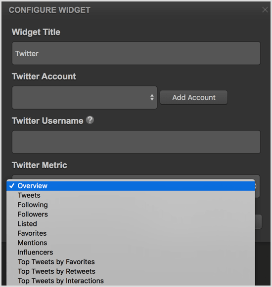 Cyfe configurar el widget de Twitter