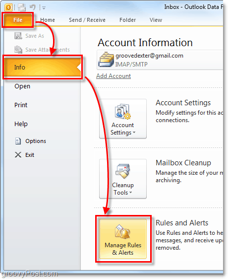 administrar reglas y alertas en Outlook 2010