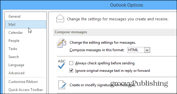 Opciones de Outlook