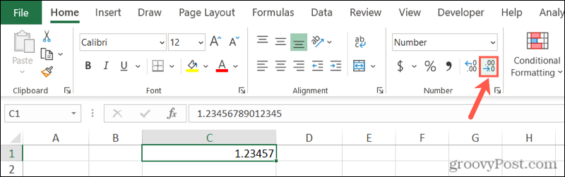Disminuir el botón decimal en Excel