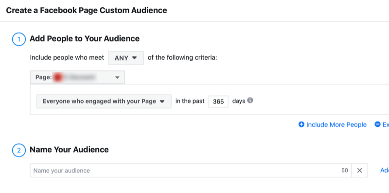crear una audiencia personalizada de participación en la página de Facebook