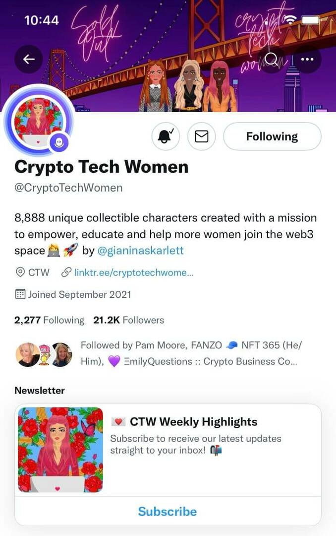 consejos-para-construir-comunidad-nft-antes-del-proyecto-lanzamiento-twitter-crypto-tech-mujeres-ejemplo-1