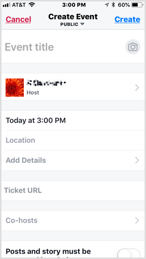configurar evento con la aplicación local de Facebook